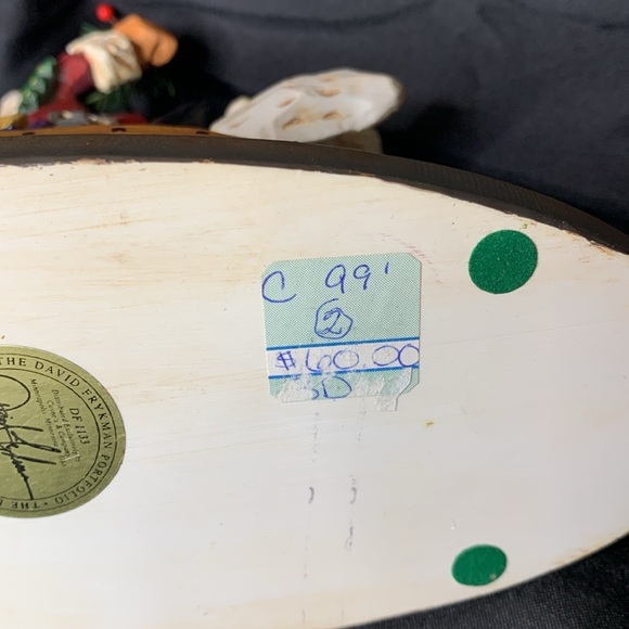 Vintage 1999 David Frykman Folk art Santa in Canoe with Polar Bear & Reindeer - Picture 8 of 12